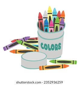 Crayon vector set or wax pastel vector set. Back to school concept. School supplies vector. Stationery. Crayon box. Learning and education concept. Flat vector isolated on white background.