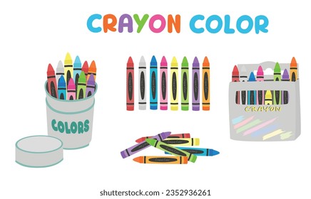 Crayon vector set or wax pastel vector set. Back to school concept. School supplies vector. Stationery. Crayon box. Learning and education concept. Flat vector isolated on white background.