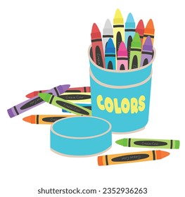 Crayon vector set or wax pastel vector set. Back to school concept. School supplies vector. Stationery. Crayon box. Learning and education concept. Flat vector isolated on white background.