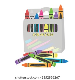 Crayon vector set or wax pastel vector set. Back to school concept. School supplies vector. Stationery. Crayon box. Learning and education concept. Flat vector isolated on white background.