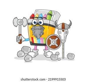 the crayon viking with an ax illustration. character vector