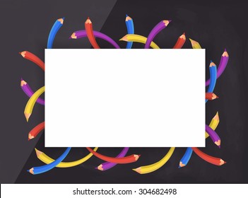 Crayon with white empty space with blackboard in the background