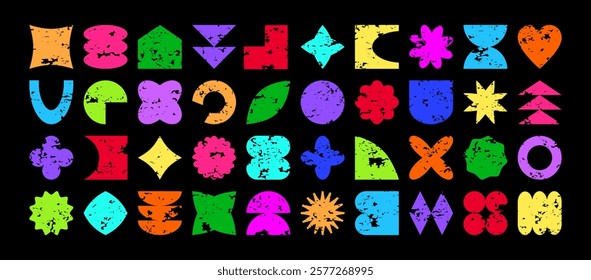 Crayon Y2k shape element, abstract retro grunge figure, charcoal funky sticker, geometry simple form, groovy futuristic icon, colorful chalk silhouettes on blackboard. Simple vector illustration