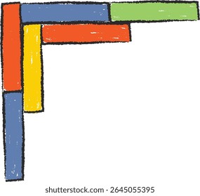 Crayon-drawn geometric blocks form an L shape with rough edges. Hand-drawn rectangles create a corner pattern with textured lines. Cartoon vector illustration.