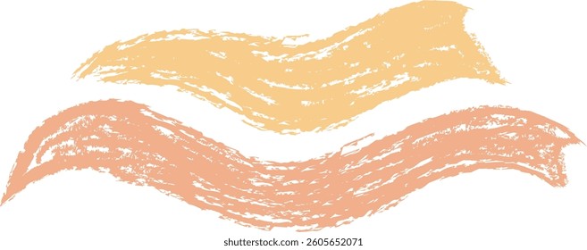 Crayon-like textured waves flow across the canvas in a dynamic style. Brush strokes create a sense of movement and energy in the abstract composition. Cartoon vector illustration.