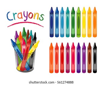 Crayons in 18 rainbow colors, for back to school, art and craft projects, home, office, scrapbooks, desk organizer. EPS8 compatible.
