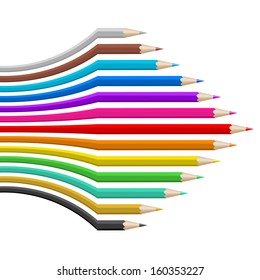 Crayons in abstract shape. Illustration on white background.