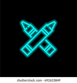 Crayons blue glowing neon ui ux icon. Glowing sign logo vector