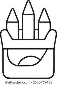 Crayons Box Icon, Set of Art Crayons for School Kids, Clean Art Supplies Illustration in Black Line Style