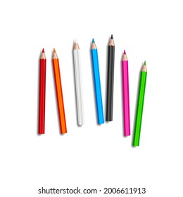 Crayons - colored pencil set loosely arranged - vector on white background