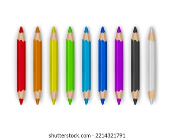 Crayones - conjunto de lápices de colores ordenados libremente - vector sobre fondo blanco.