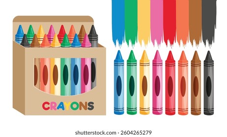 Crayons colorful clipart set. Art color wax crayons clip art collection for school drawing educational elements vector illustration. 
