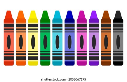 Crayons. Cute set of art supplies in flat style isolated on white background. Painting icons collection. 