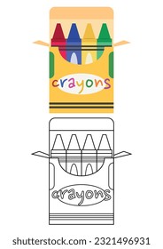 Crayons cute vector illustration cartoon isolated on white background. Crayons vector colored and colorless. Cute coloring page for kids. 