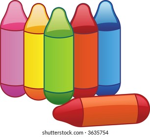 Crayons with different colors over white background