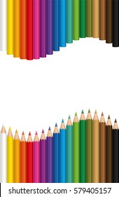 Crayons forming a colorful wave - isolated vector illustration on white background.