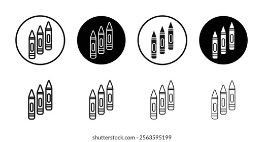 Crayons icon Flat outline fill set collection