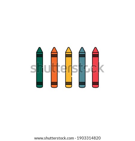 Crayons icon on white background. Vector illustration in flat cartoon design. 