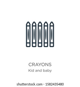 Crayons icon. Thin linear crayons outline icon isolated on white background from kid and baby collection. Line vector sign, symbol for web and mobile