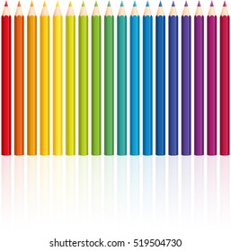 Crayons - rainbow colored set, upright standing in a row - seamless pattern can be created.