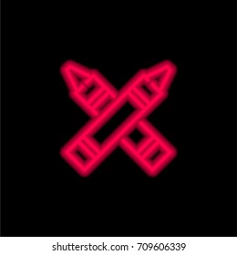 Crayons red glowing neon ui ux icon. Glowing sign logo vector