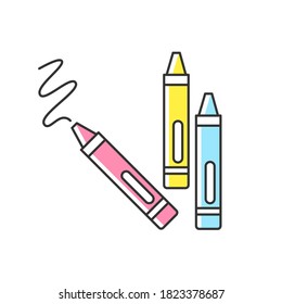 Crayons RGB color icon. Wax pencils for drawing. Children creativity and fine motor skills development toys. Color recognition. Toddlers activity ideas. Isolated vector illustration