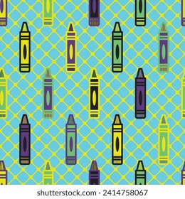 Crayons seamless pattern. Happy time. For back to school, posters, textile, gifts and wrapping papers. 