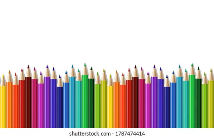 Crayons - seamless row of colored pencil. Vector illustration isolated on white background.