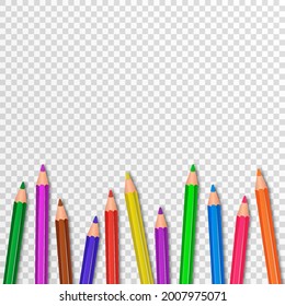 Crayons - a set of colored pencils.
Back to school. For school education. Realistic set pencils for draw. Drawing collection for artwork. Vector illustration isolated on transparent background.