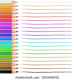 Crayons - a set of colored pencils.
Back to school. For school education. Realistic set pencils for draw. Drawing collection for artwork. Vector illustration isolated on transparent background.
