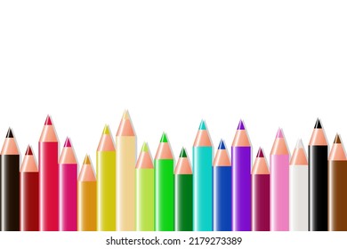 Crayons - a set of colored pencils. Back to school. For school education. Realistic set of pencils for drawing. Vector illustration.