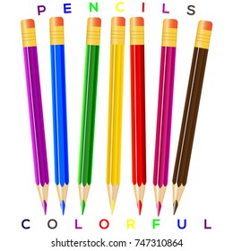 Crayons - Set colored pencils - vector on white and gold background