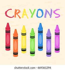 Crayons Set Rainbow Color Back to School Supplies Vector Illustration