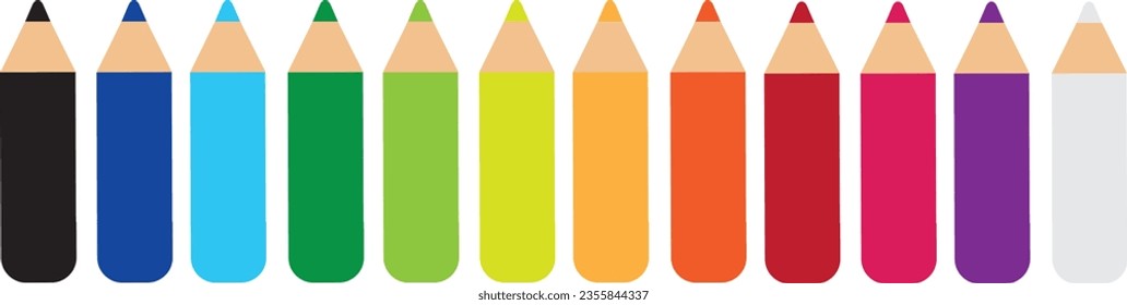 Crayones, pequeña colección de lápices de colores poco dispuestos, vector aislado sobre fondo blanco.