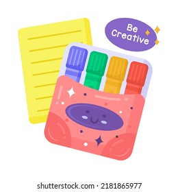 crayons vector sticker, education modern simple flat design isolated on white background.