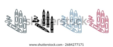 Crayons, wax pencils icon vector. Colorful crayon line art designs symbol. vector illustration.