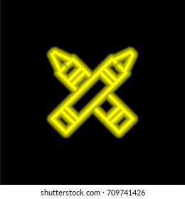 Crayons yellow glowing neon ui ux icon. Glowing sign logo vector