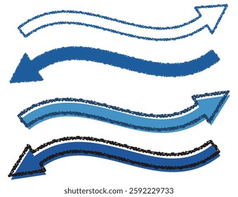 Crayon-style blue curved arrow icon set