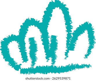 A crayon-style drawing of a bush with rounded shapes and textured lines. The plant illustration features curved forms and rough edges in a playful manner. Cartoon vector illustration.