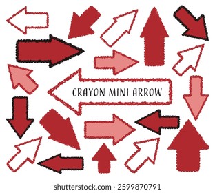 Crayon-style mini arrow icons, set of red and pink