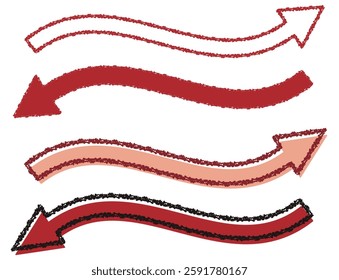 Crayon-style red curved arrow set
