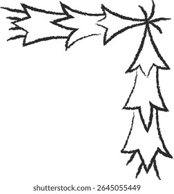 Esboço em estilo de giz de cera de ramos de árvores formando um canto. Linhas irregulares criam um padrão angular dinâmico. Ilustração de vetor de desenhos animados.