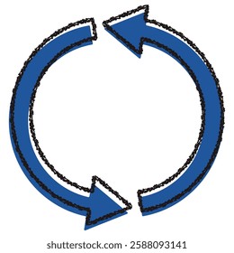 Crayon-touched black line with blue misaligned arrow icons, curved up and down set
