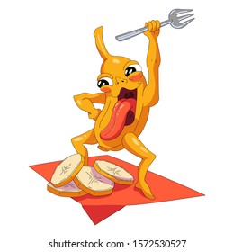 crazy alive banana cartoon character