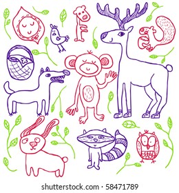 Crazy animal collection in cartoon style