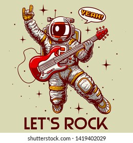crazy astronaut playing guitar