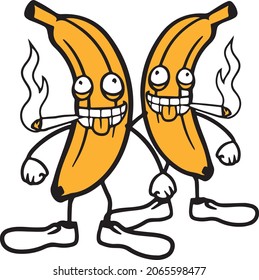 Crazy bananas smoking weed, vector illustration, cut files, design for clothes, t-shirts, mugs, posts and more