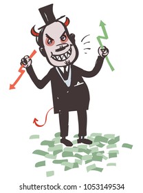 Crazy Banker. Satanic laughter. Vector Illustration