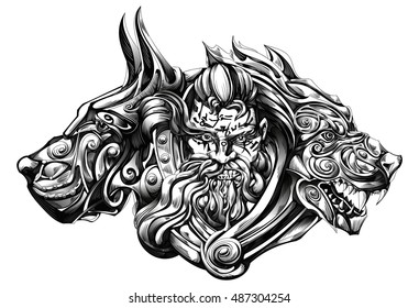 crazy barbarian with animals