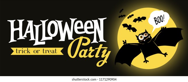 Crazy bats in cartoon style. Vector illustration with inscriptions Happy Halloween. Boo. Characters of happy flittermouse for kid's halloween party design, holiday invitation cards and posters.